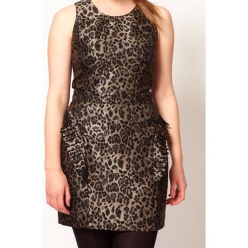 ASOS CURVE Exclusive Ruffle Peplum Dress Leopard